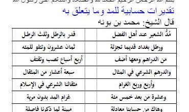 Photo of تقديرات حسابية للمد وما يتعلق به / محمد بن بونه